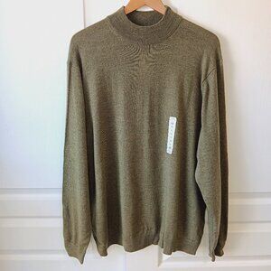 Turnbury Men's Celery Heather Green Mock Neck Merino Wool Sweater Size XL